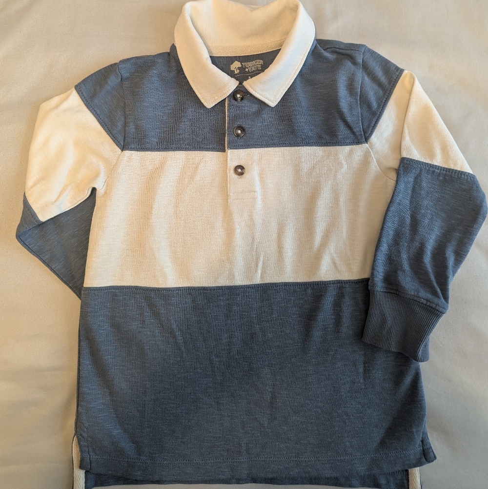 Tucker + Tate Navy and Cream Kids Long Sleeve Polo Size 5